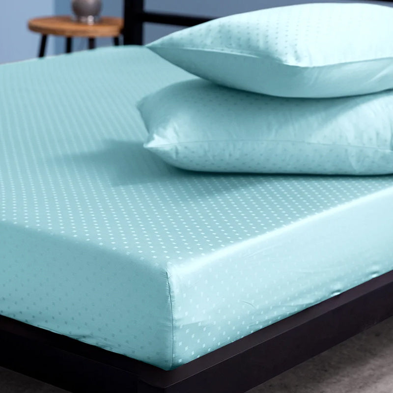 Swiss Dot Fitted Cotton Bedsheet (Sky Blue) - 500 TC media 7