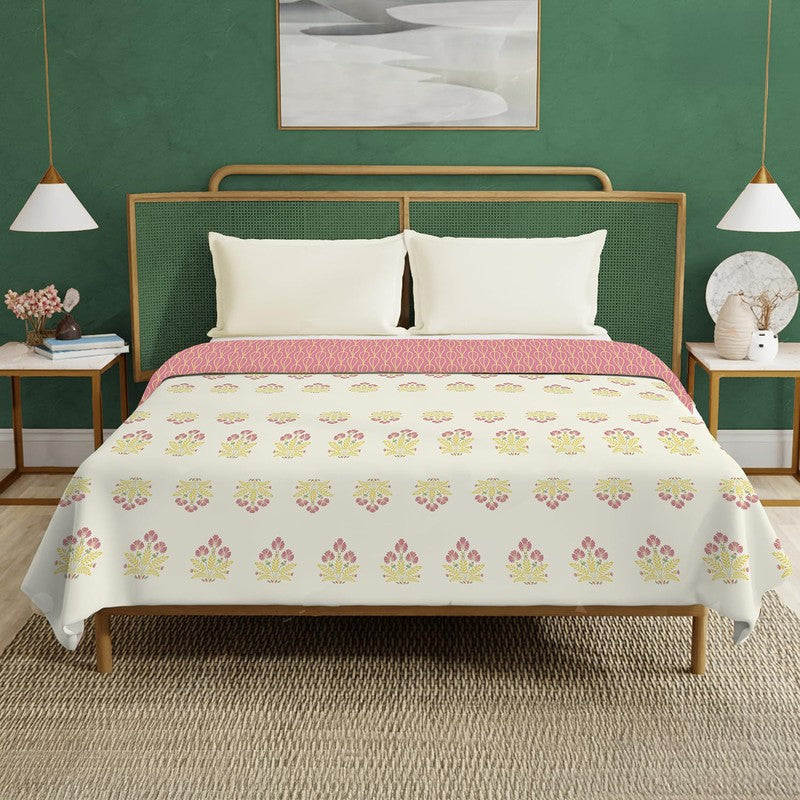 Urban Space Bloomscape Reversible Dohar - Pink & Yellow media 3