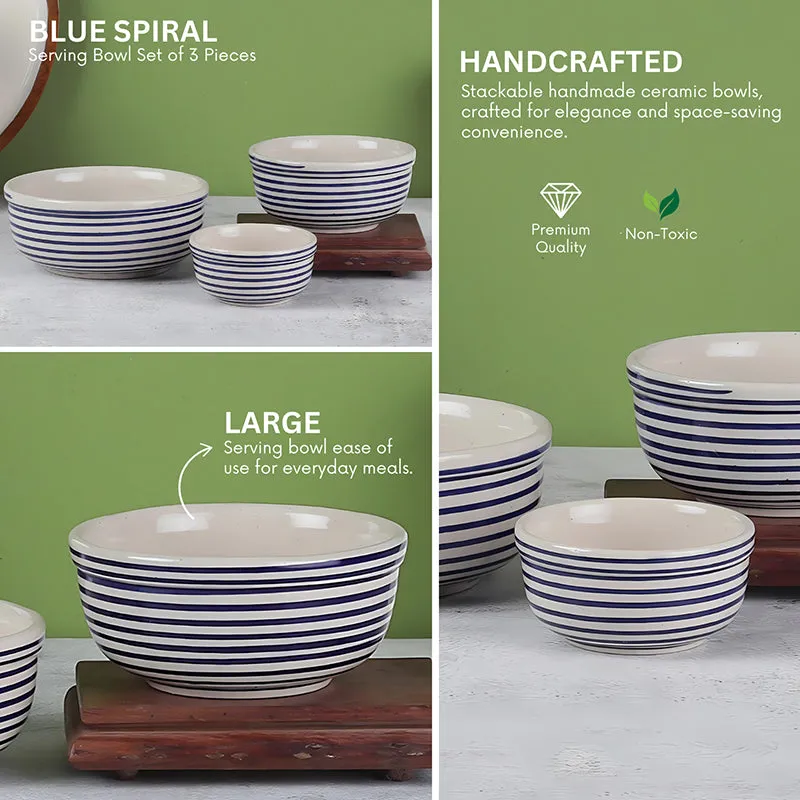 Tiare Ceramic Serving Bowl (Blue/550 mL/350 mL/125 mL) - Set Of Three media 5