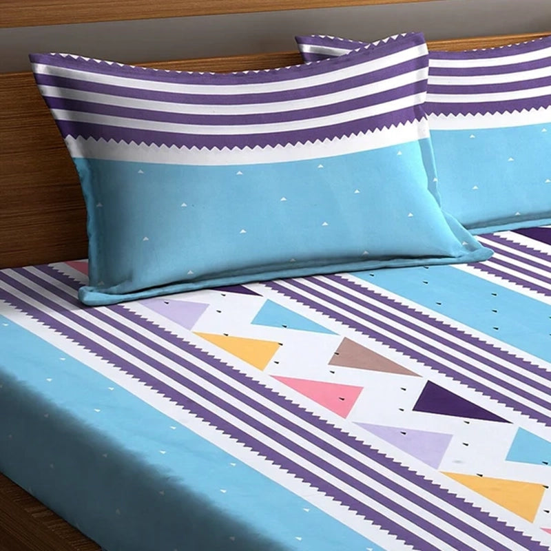 Faye Geometric Microfiber Bedsheet (Sky Blue) - 130 GSM media 4