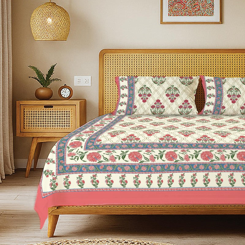 Urban Space Botanical Charm Cotton Bedsheet (Amberjaal Pink) - 240 TC media 3
