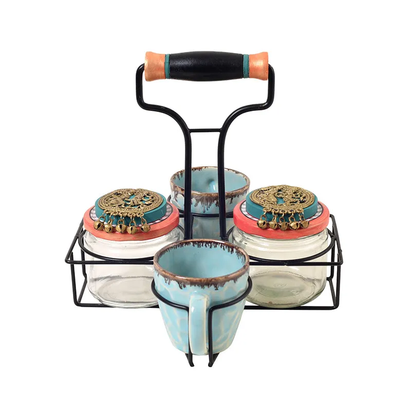 Virasat Ceramic Jar Set With Metal Tray - Five Piece Set media 5