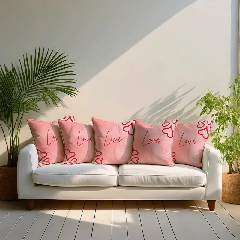 Ros "Love" Printed Velvet Cushion Cover - Set Of Five media 1