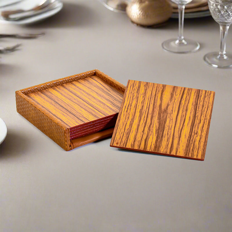 Trivox Faux Leather Coaster (Tan) - Seven Piece Set