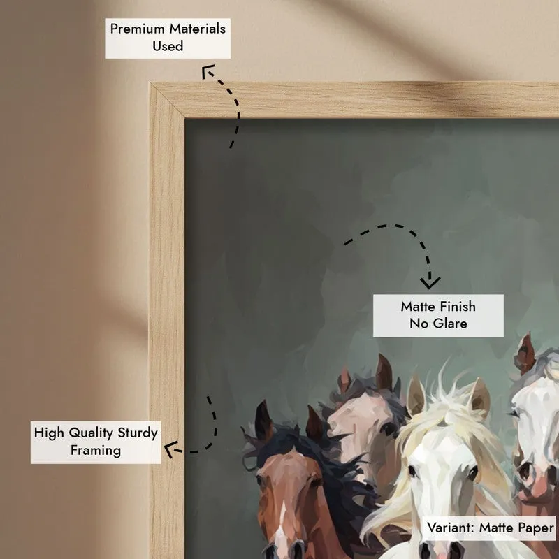 Gallop of Freedom Horse Archival Paper Wall Painting With Brown Frame media 9