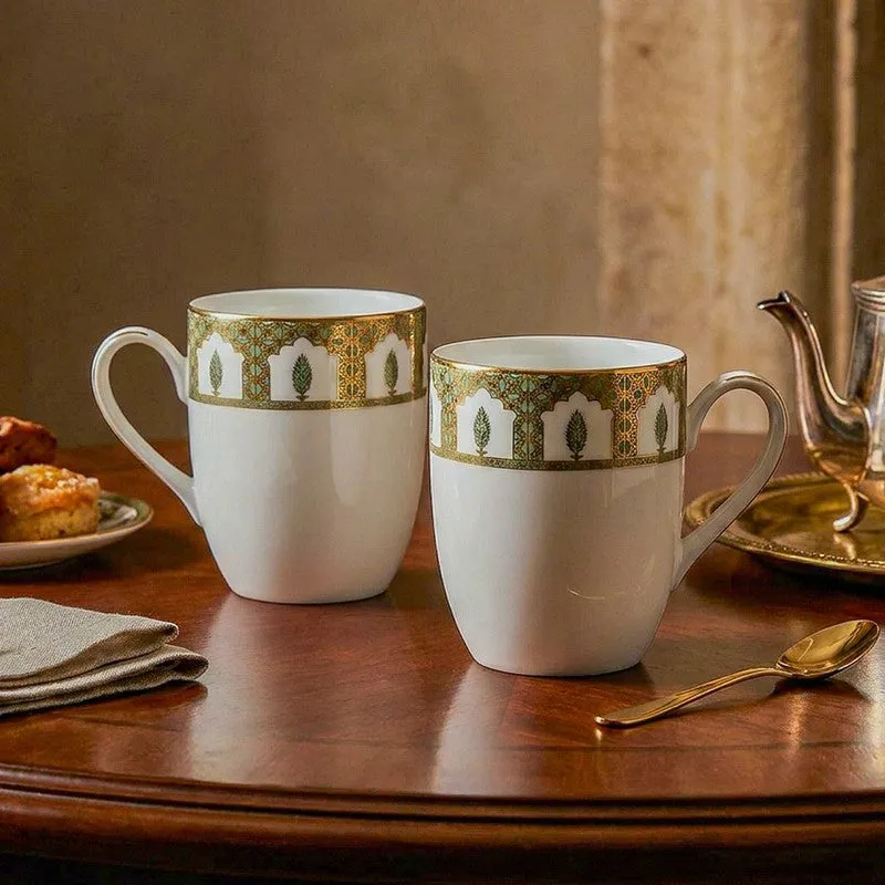 Gilded Chinar Coupe 24k Gold Brushed Porcelain Coffee Mug (280 mL Each) - Set Of Four media 3