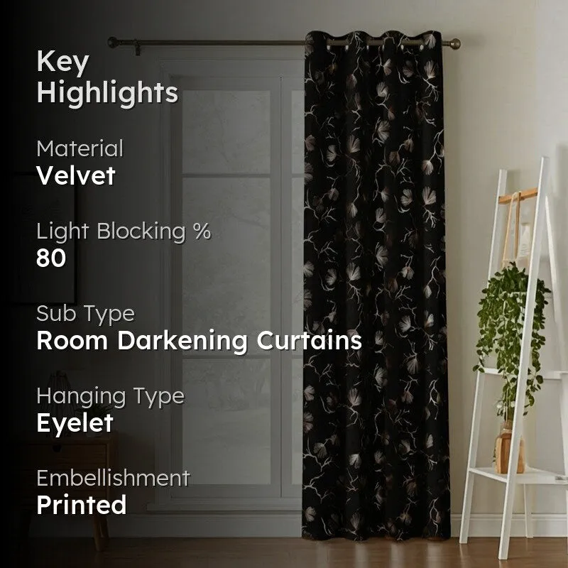 Soft Edge Printed Velvet Curtain - Black,Gold media 2