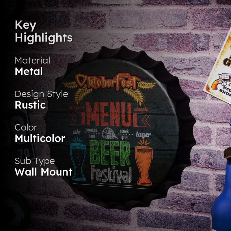 Beer Festival  Bottle Cap Metal Wall Accent media 2