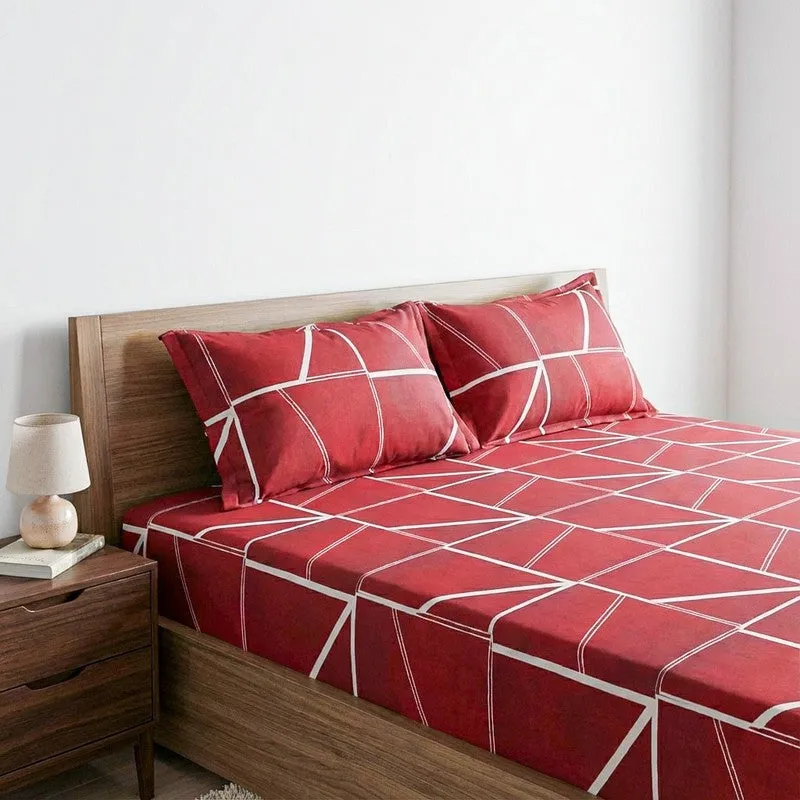Manal Geomatric Neon Print Cotton Bedsheet s(Red) - 144 TC media 3