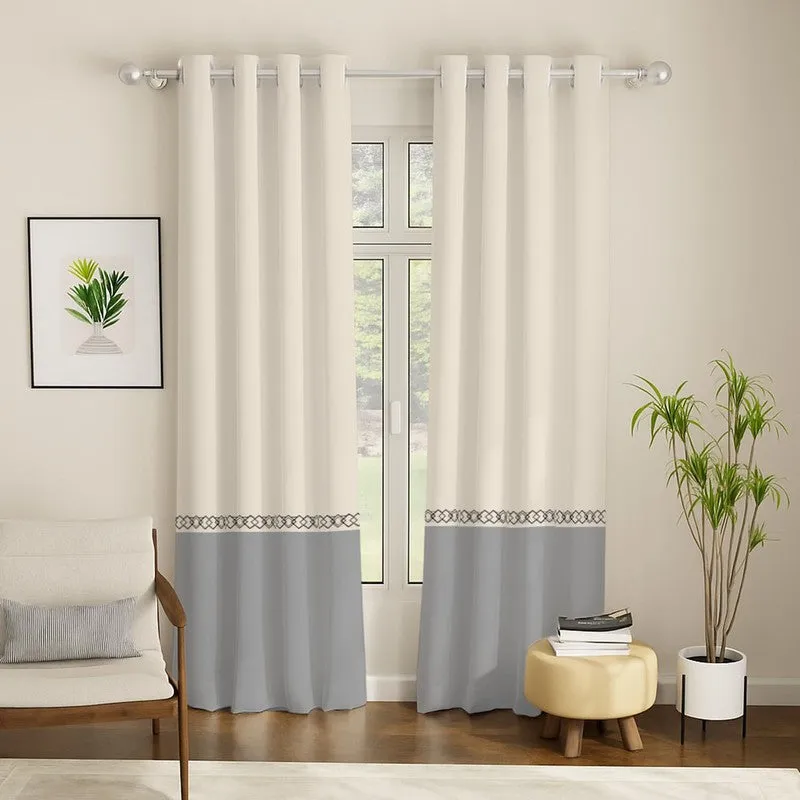 Urban Space Colorblock Grey Cotton Curtains - Set Of Two media 3