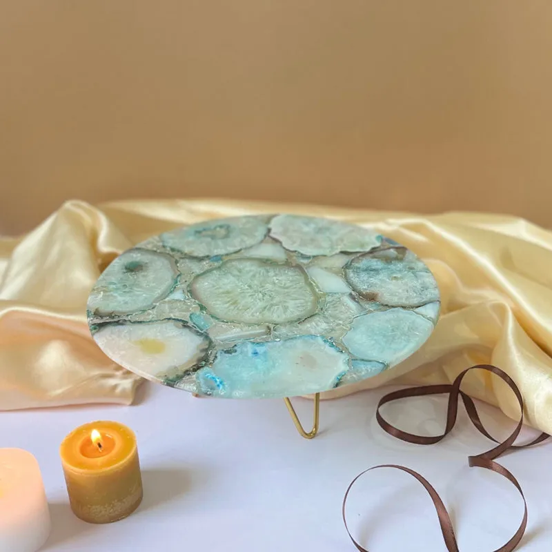 Myrla Handcrafted Agate Cake Stand - Green media 1