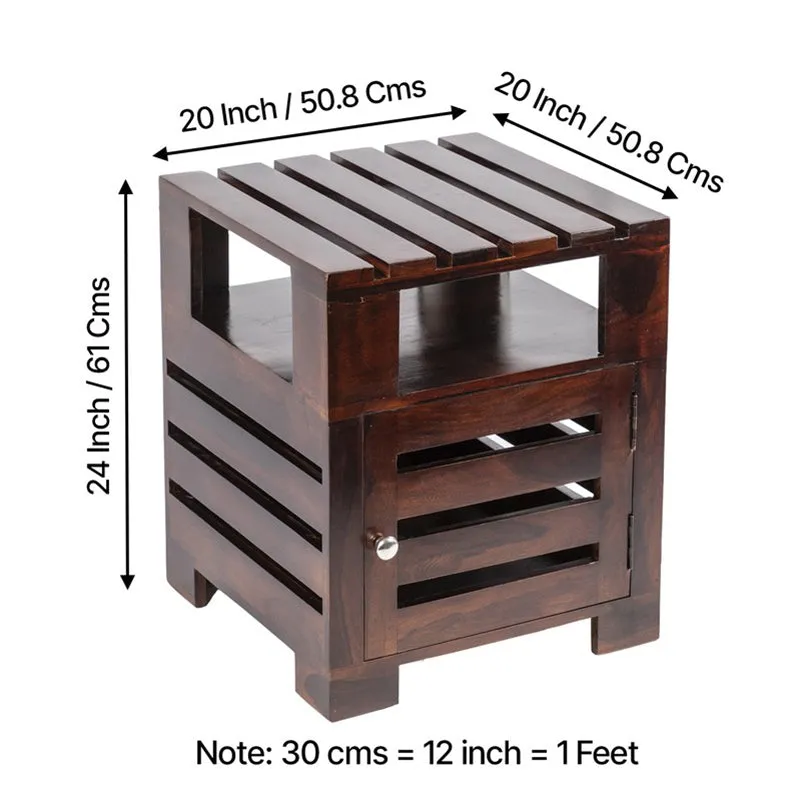 Wverix Sheesham Wooden Side & Bedside Table - Taupe media 9