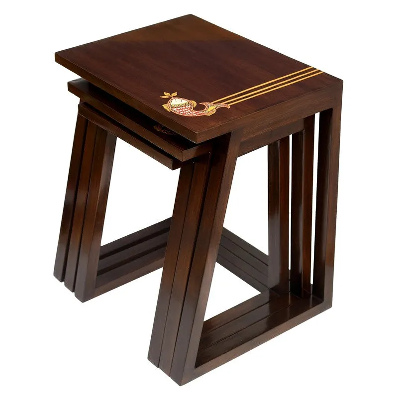 Mink Teak Wood Nesting Stools - Set of Three media 5