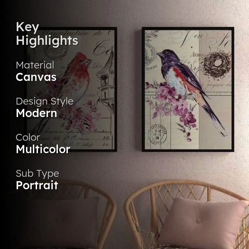 Splattered Blue Birds Canvas Wall Art - Set Of Two media 2