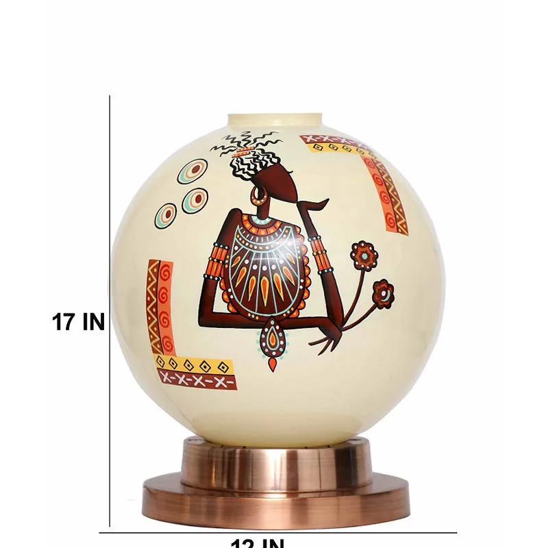 Tribal Lumina Hand Painted Copper & Glass Moon Table Lamp - Multicolor media 5