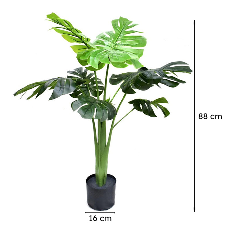CalmVine Artificial Monstera Plant With Black Plastic Pot - 2.9 Feet media 8