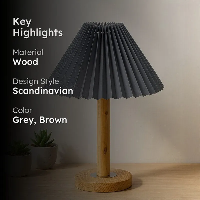 French Pleat Wooden Table Lamp - Grey,Brown media 2
