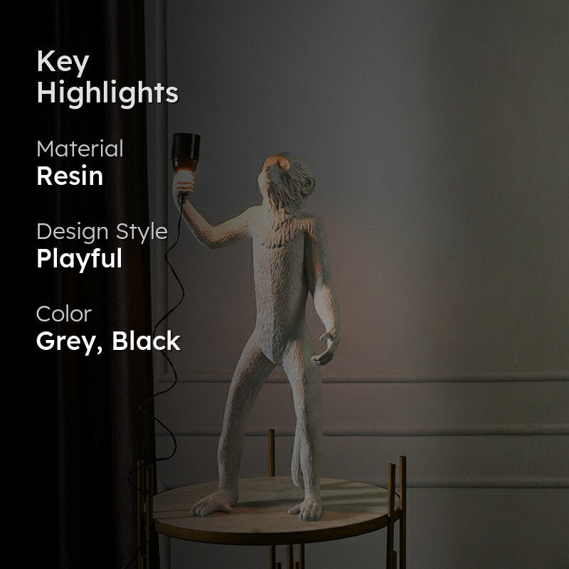 Cheeky Monkey Painted Resin Lamp - Grey,Black media 2