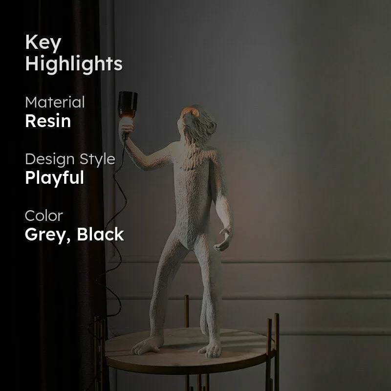 Cheeky Monkey Painted Resin Lamp - Grey,Black media 2