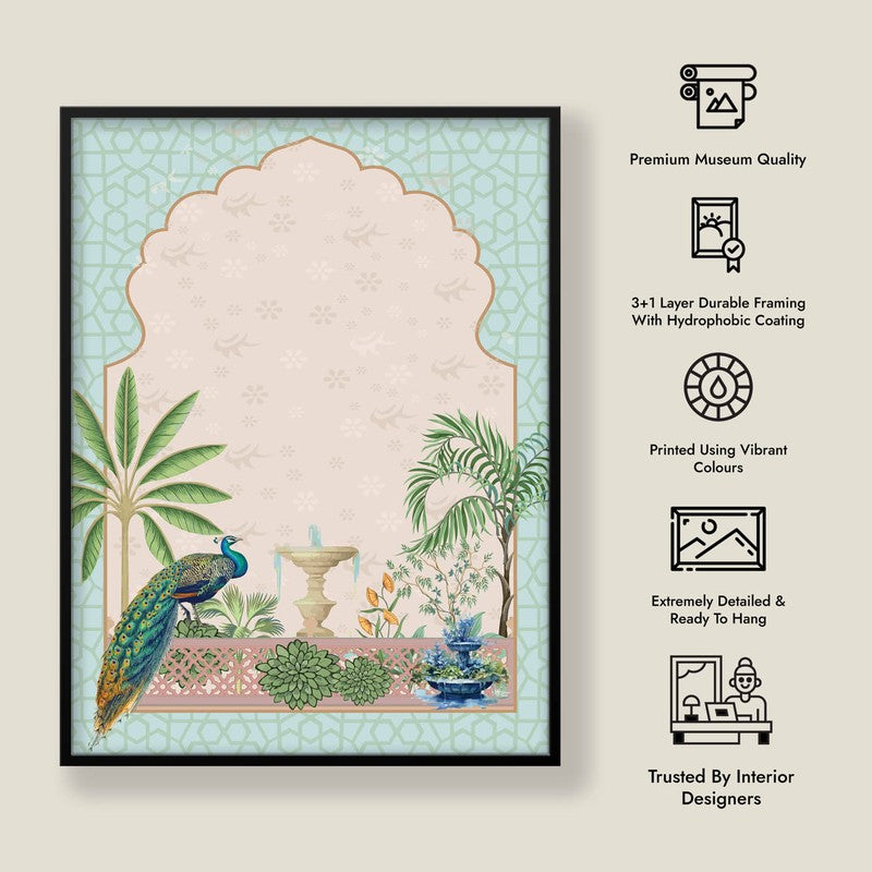 Gul-E-Peacock Framed Mughal Canvas Wall Painting media 10