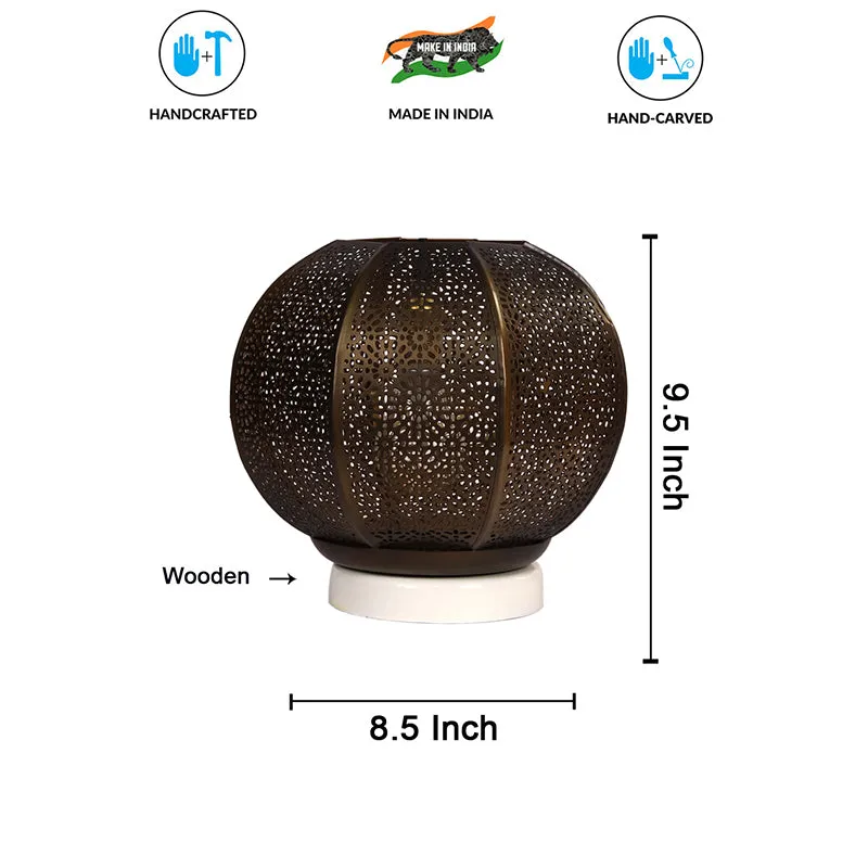Nira Round Etched Metal Table Lamp With White Base - Gold media 5