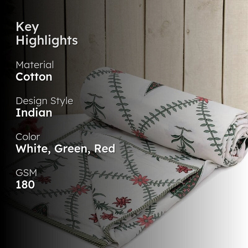 Falgun Ethnic Reversible Cotton Dohar (White & Pink)  - 180 GSM media 2