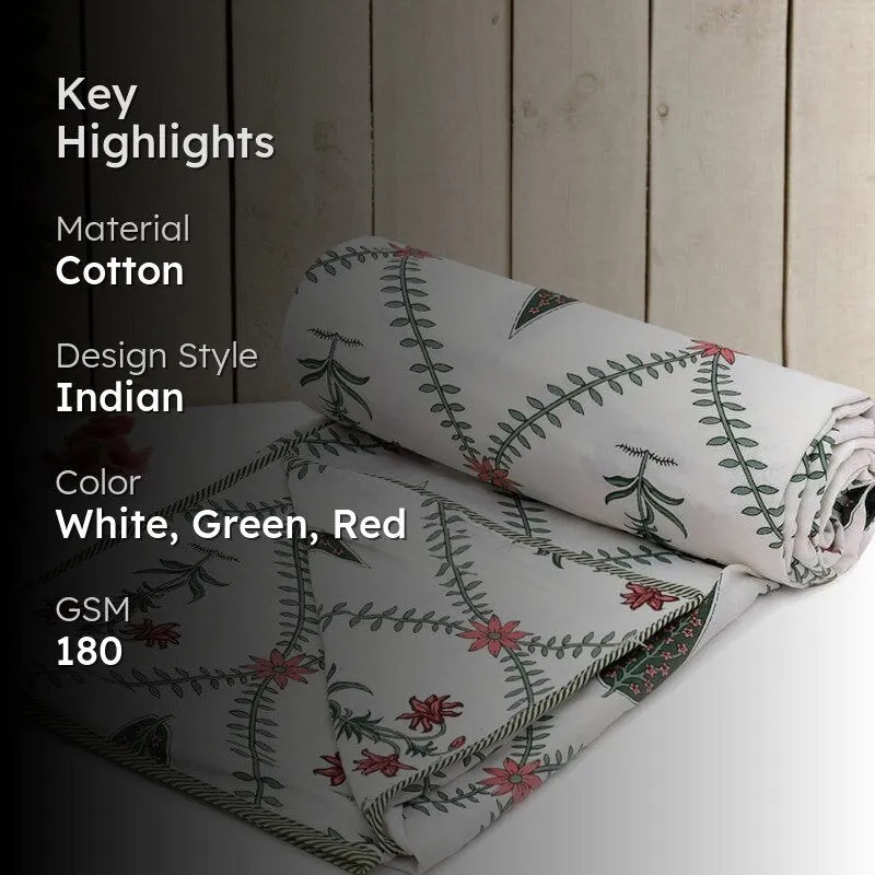 Falgun Ethnic Reversible Cotton Dohar (White & Pink)  - 180 GSM media 2