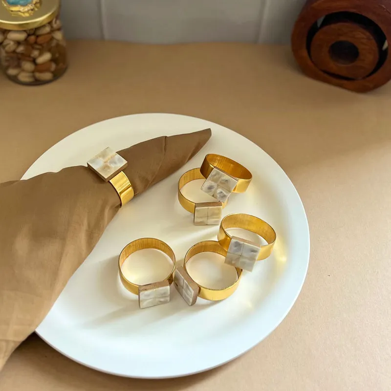 Asher Square Handcrafted Mother Of Pearl Napkin Rings - Set Of Six media 1