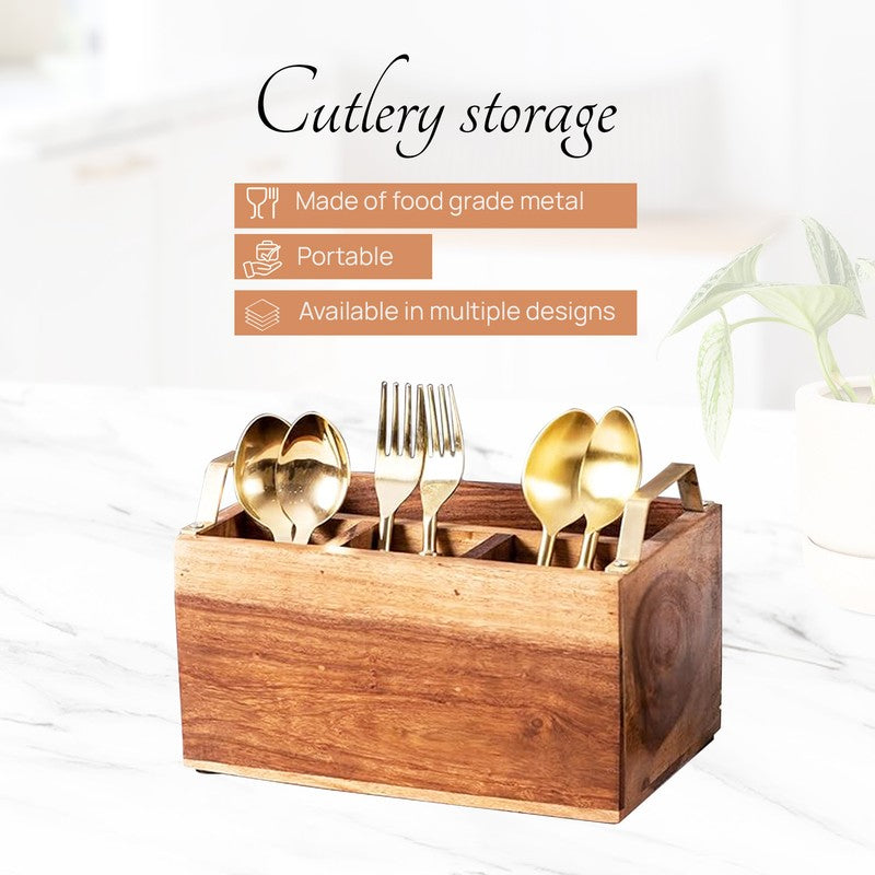 Cedar Cutlery Holder - Brown & Gold media 4