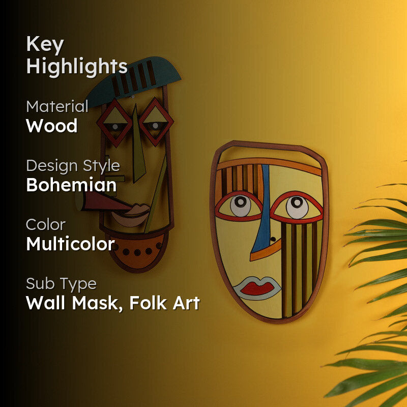 Raagini Mask Wooden Wall Accent - Set of Two media 2