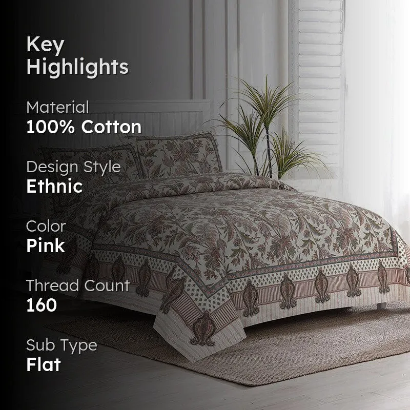 Mohitaa Printed Cotton Bedsheet (Pink) - 160 TC media 2