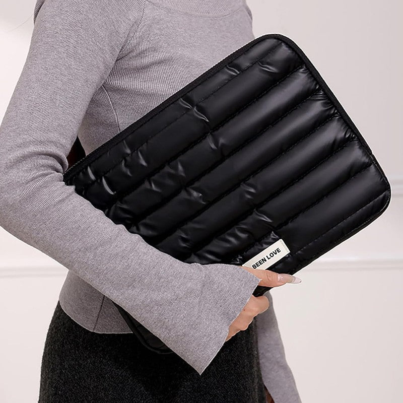 Midnight Black Quilted Laptop Sleeve media 6