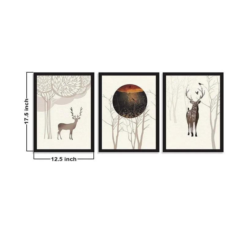 Deerland Paper Wall Painting With MDF Frame (Black) - Set Of Three media 8