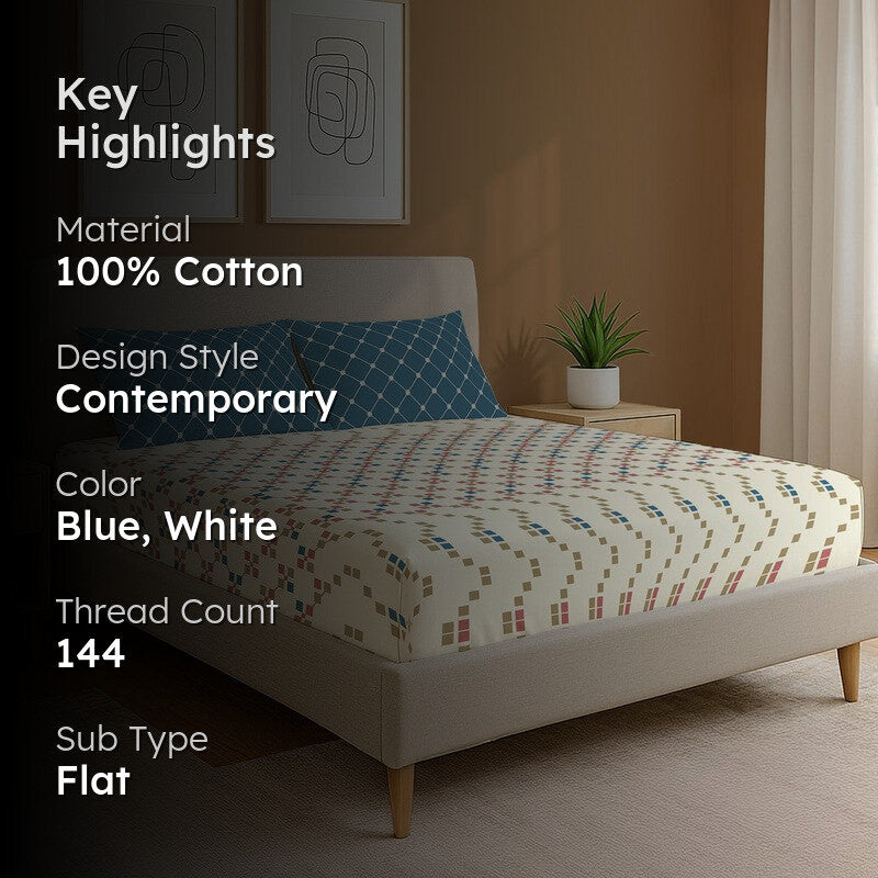 Urban Space GeoDot Cotton Bedsheet (Blue) - 144 TC media 2