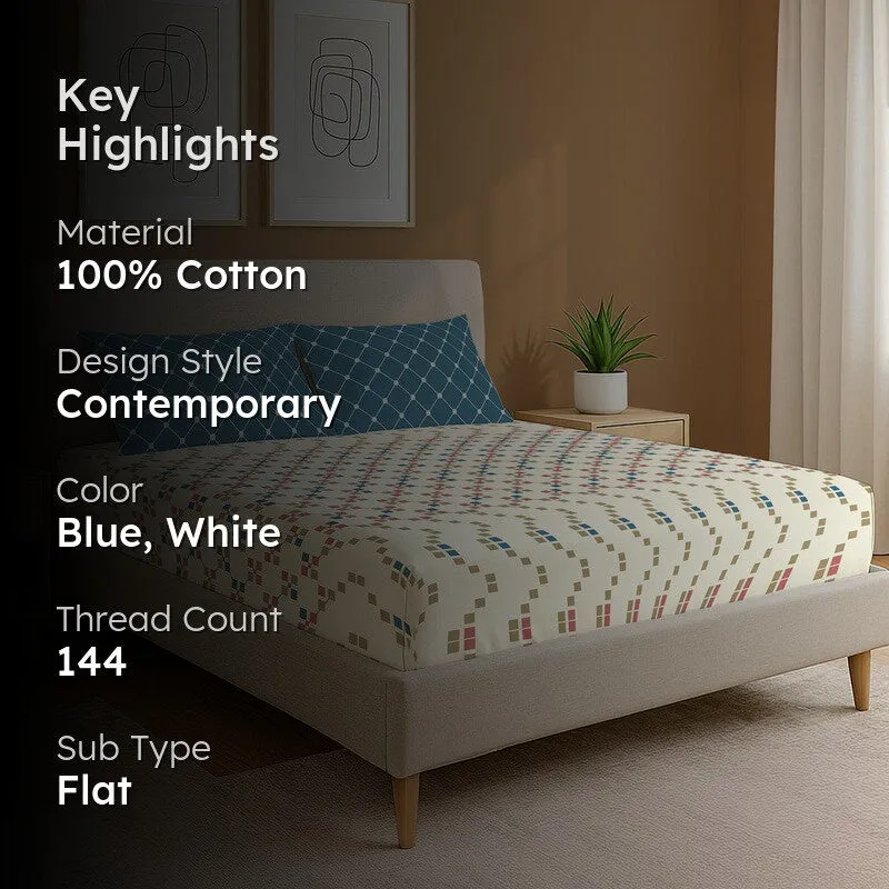Urban Space GeoDot Cotton Bedsheet (Blue) - 144 TC media 2