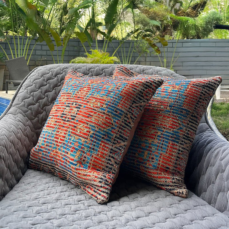 India Circus Desi Colors Tufted Cotton Cushion Cover - Set Of Two - 18 x 18 Inches