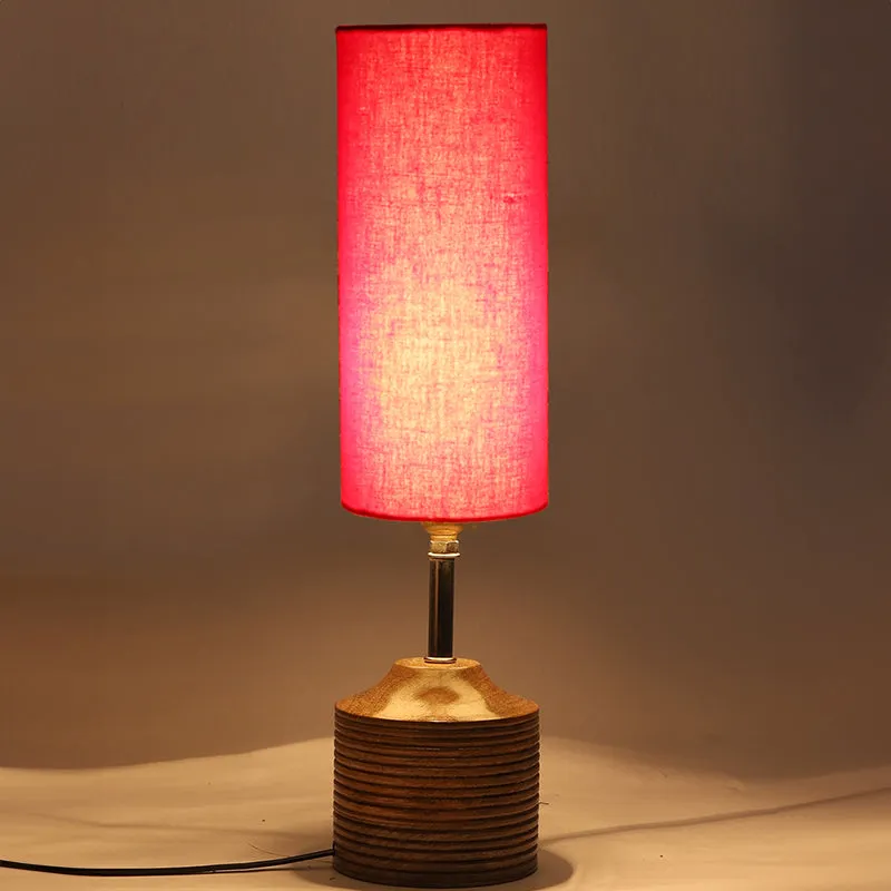 Vida Wooden Table Lamp With Bamboo Shade - Brown,Red media 1