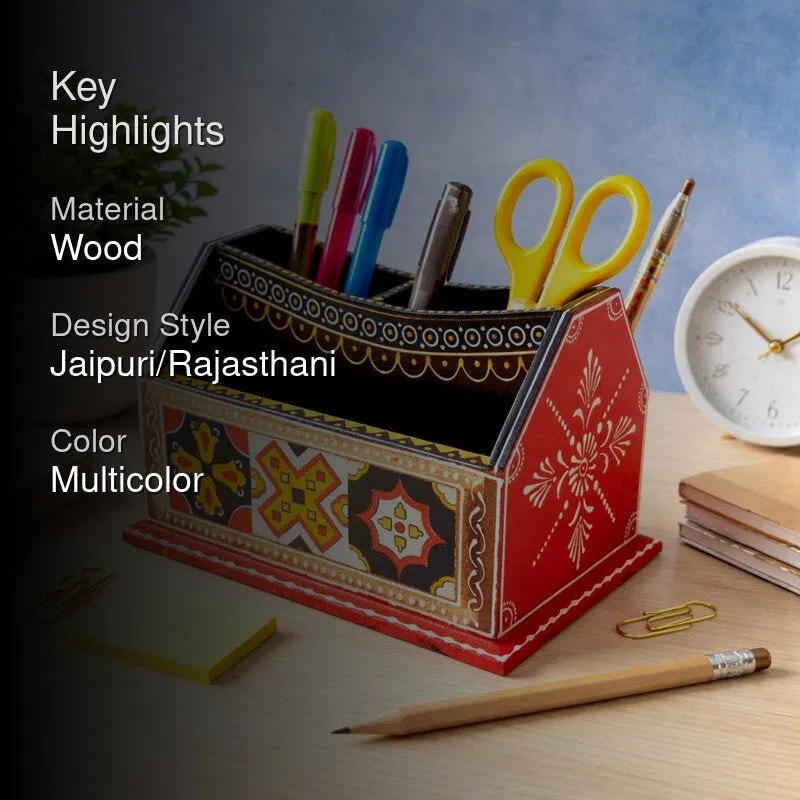 Multicolor Wooden Desk Stationery Holder media 2