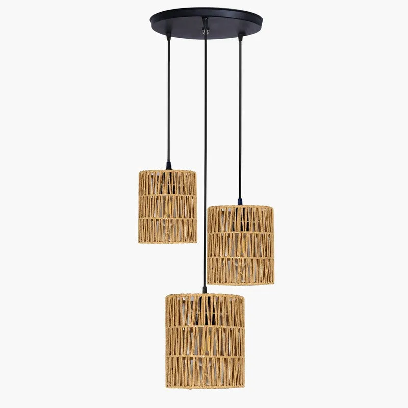 Lucentra Elegant Raffia Ceiling Lamp - Beige & Black media 3