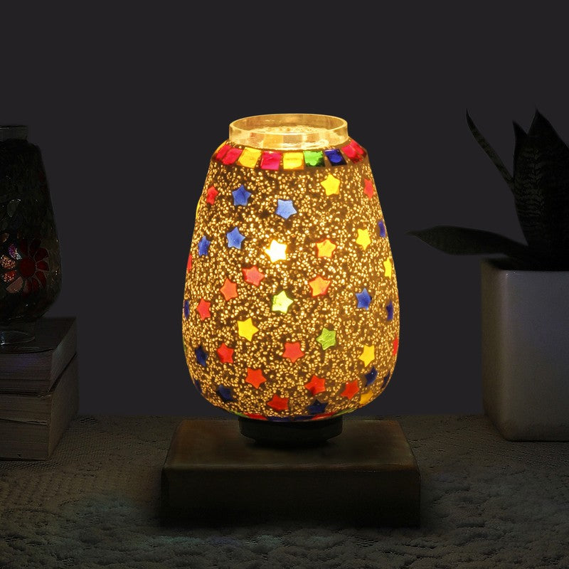 Velora Glass Table Lamp With Wooden Base - Multicolor