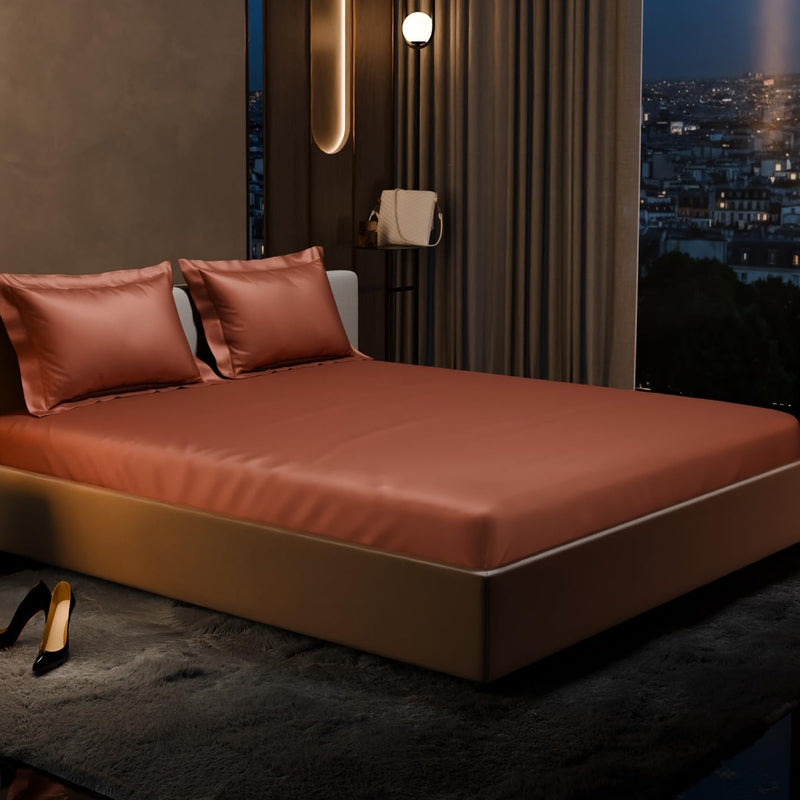 Purelle Satin Fitted Bedsheets (Light Brown) - 150 GSM