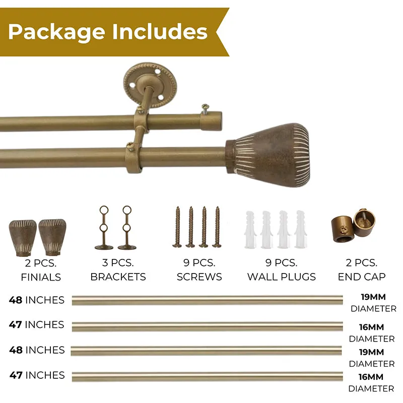 Stria Edge Duo Extendable 1" Double Curtain Rod With Urn Finial & Brackets media 4