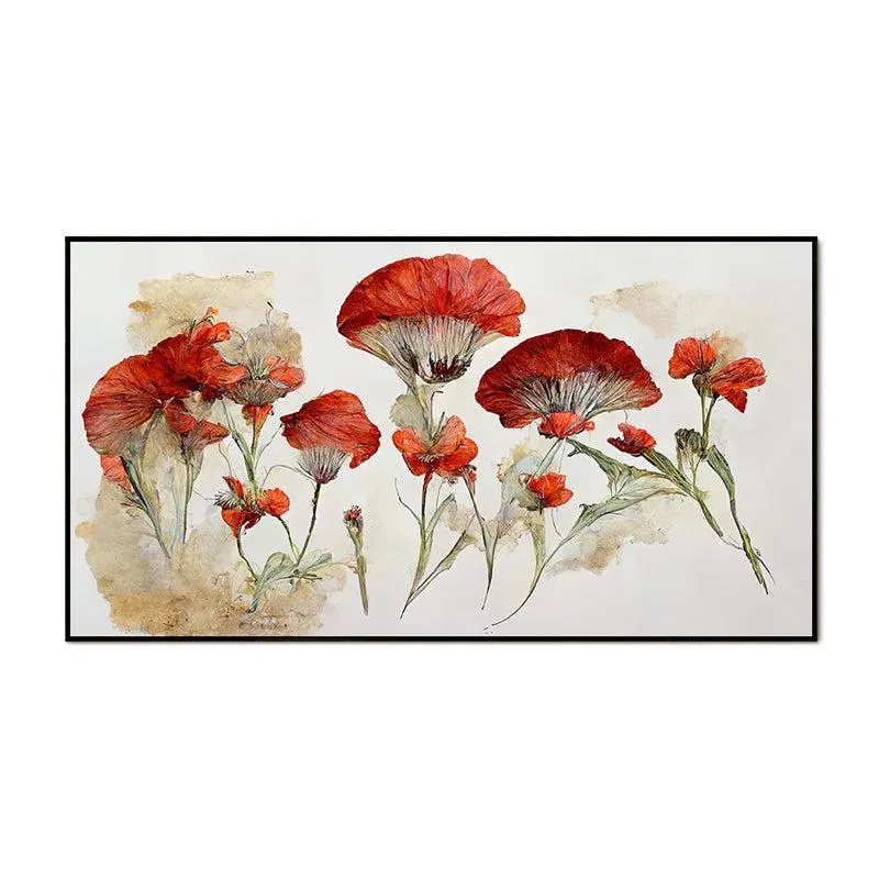 Red Autumn Blooms Floral Canvas Wall Painting With Frame - Black media 4