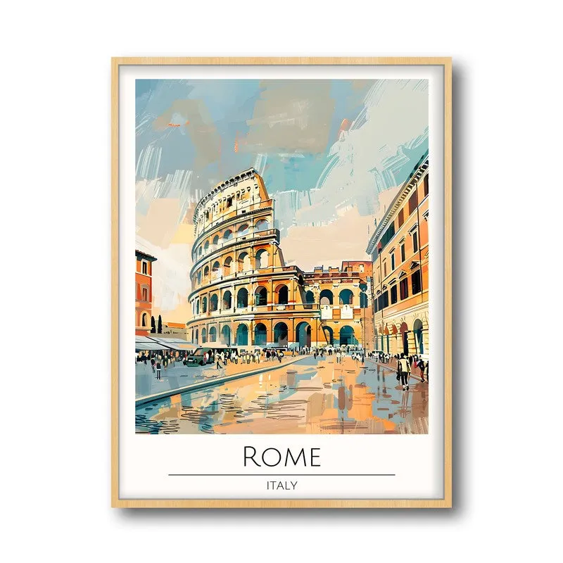 Vintage Coliseum Framed Canvas Archival Canvas Wall Painting - Natural Brown Frame media 5