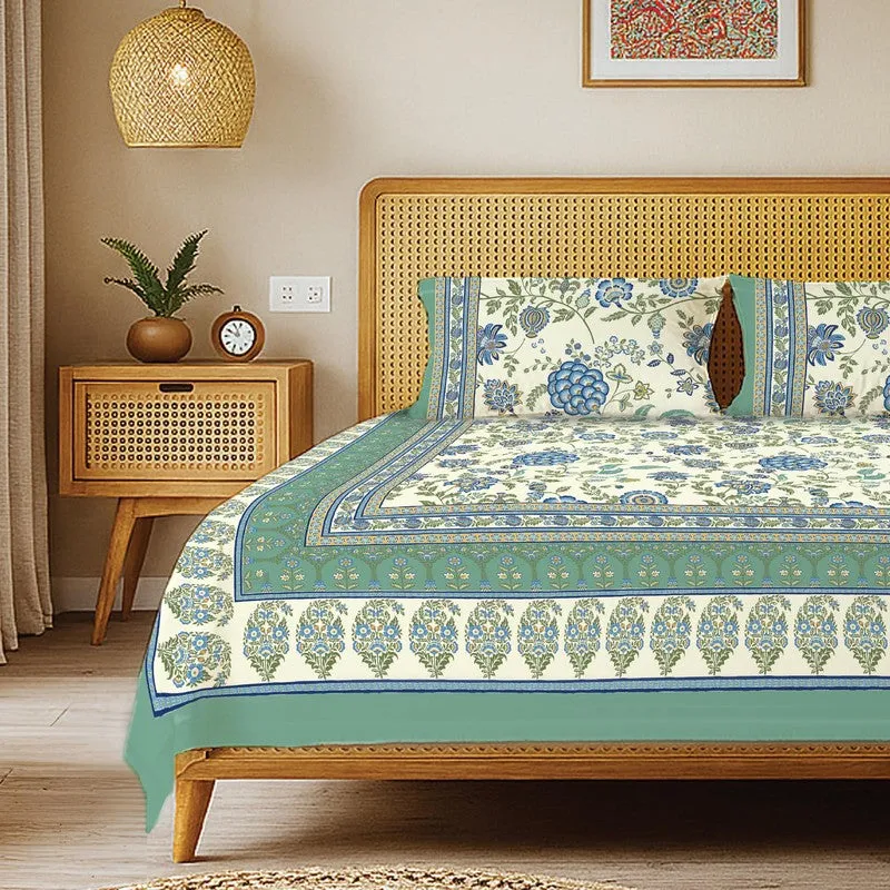 Urban Space Sukriti Traditional Cotton Bedsheet (Teal) - 240 TC media 3