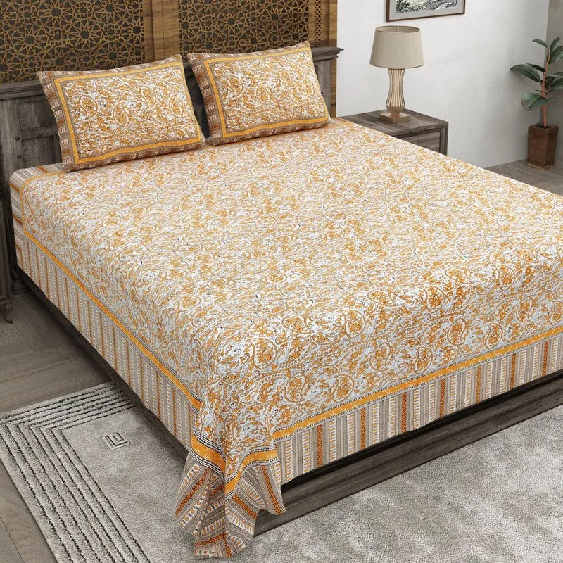 Formix Cotton Bedsheet (Beige,Orange) - 240 TC media 1