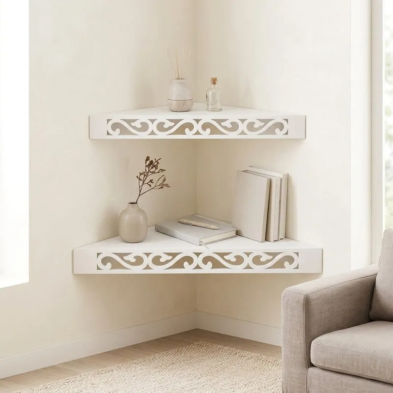 Delores Corner Floating Shelf (White) - Set Of Two media 1