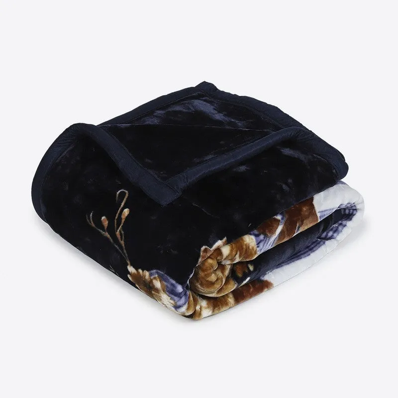 Monte Carlo Midnight Blossom Blanket (Navy,Brown) - 947 GSM media 5