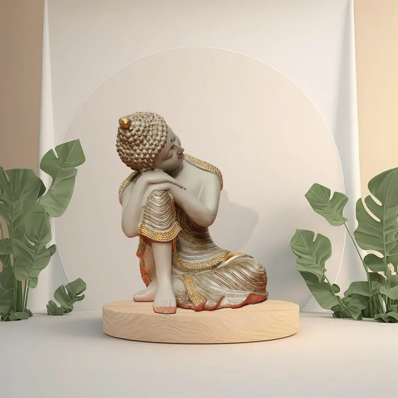 Zen Resting Buddha Showpiece - Cream media 4