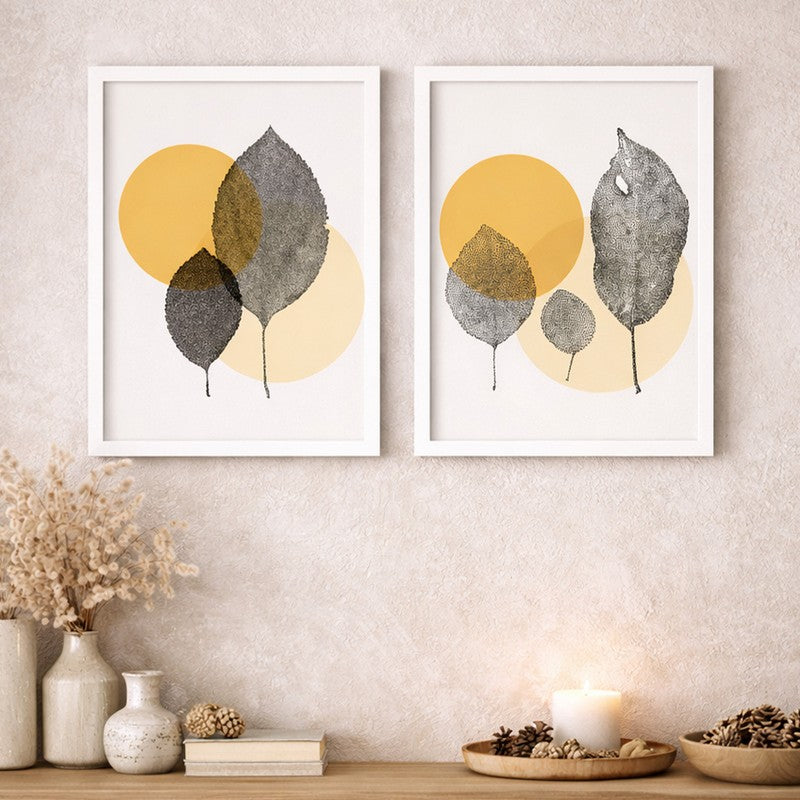 DryLeaf Paper Wall Painting With MDF Frame - Set Of Two